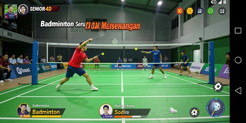 Antarmuka menarik SENIOR4D saat bermain badminton.
